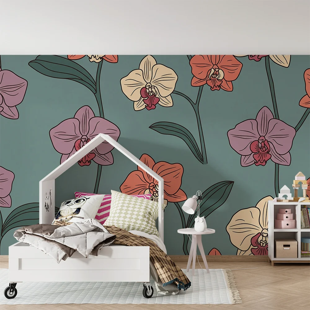 Papel de parede quarto bebê | Šarene orhideje na umirujućoj pozadini