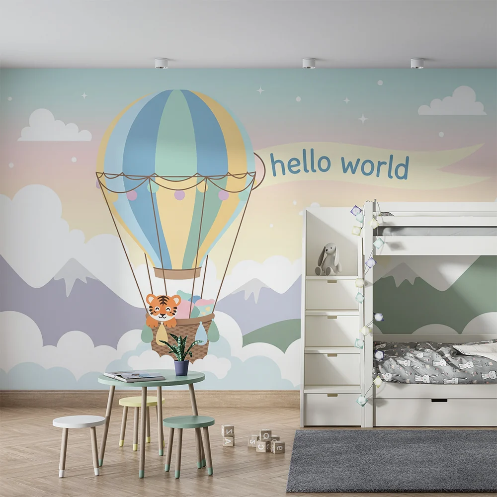 Papel de parede quarto bebê | Šareni balon s ljubavnim tigrom u oblacima