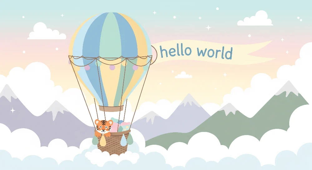 Papel de parede quarto bebê | Šareni balon s ljubavnim tigrom u oblacima
