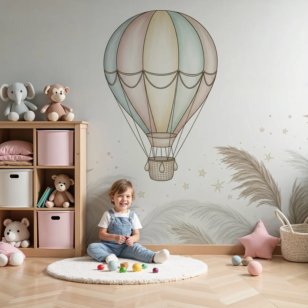 Papel de parede quarto bebê | Šareni balon i sjajne zvijezde
