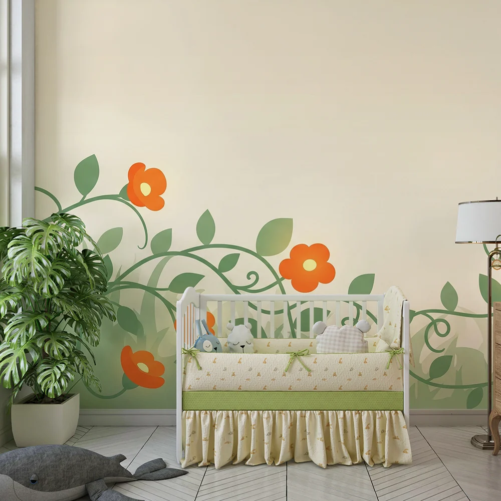 Papel de parede quarto bebê | Šareni cvjetni uzorak i nježno lišće