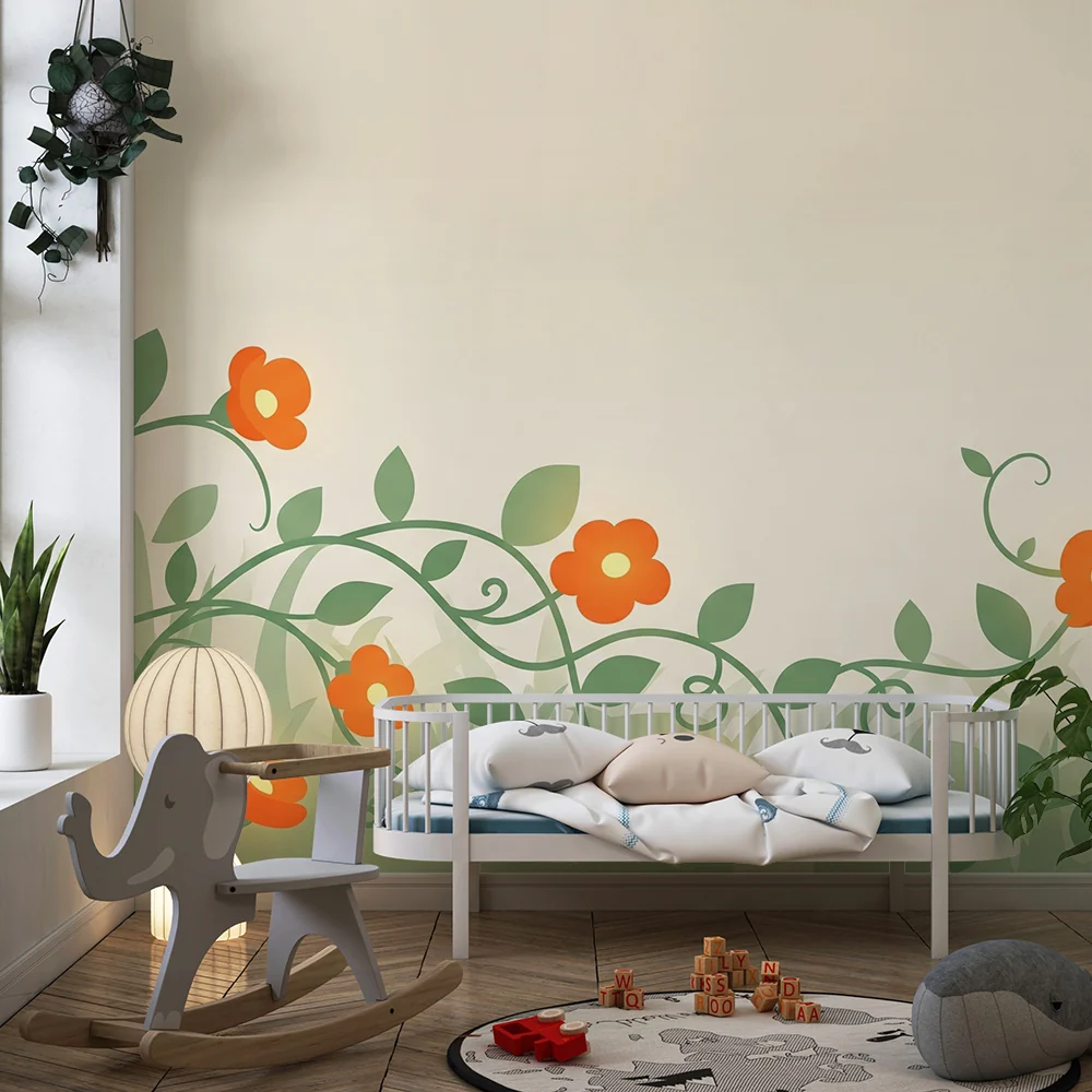 Papel de parede quarto bebê | Šareni cvjetni uzorak i nježno lišće