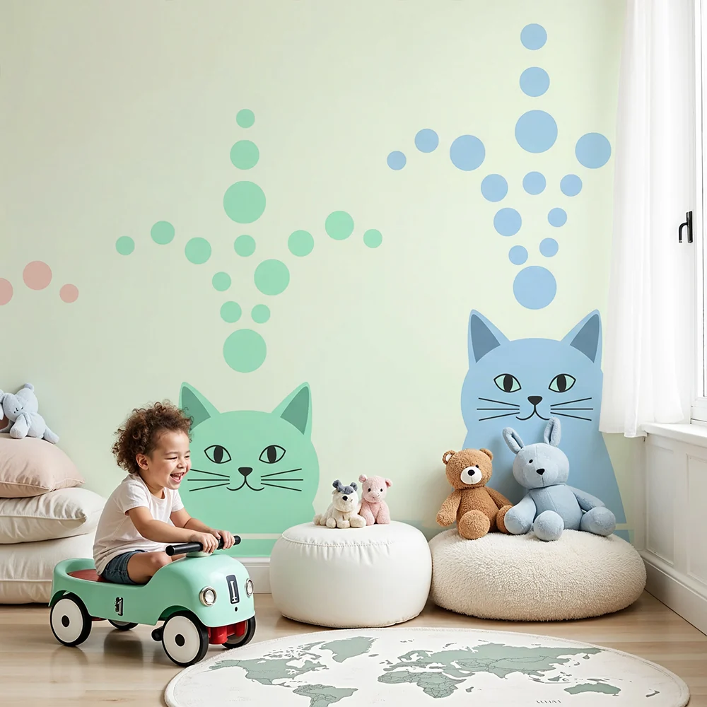 Papel de parede quarto bebê | Šareni mačići u vodi s zabavnim mjehurićima