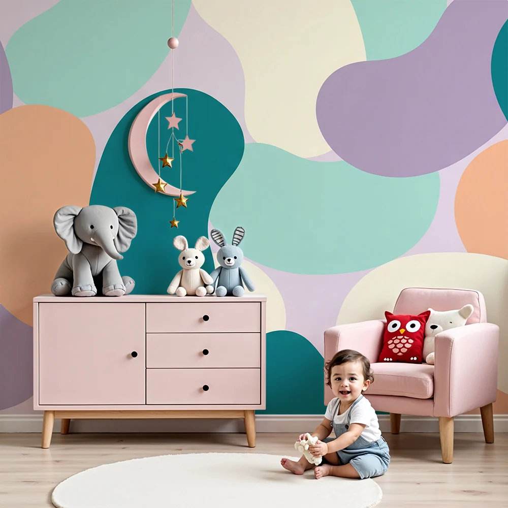 Papel de parede quarto bebê | Šareni organski uzorci u mekim oblicima