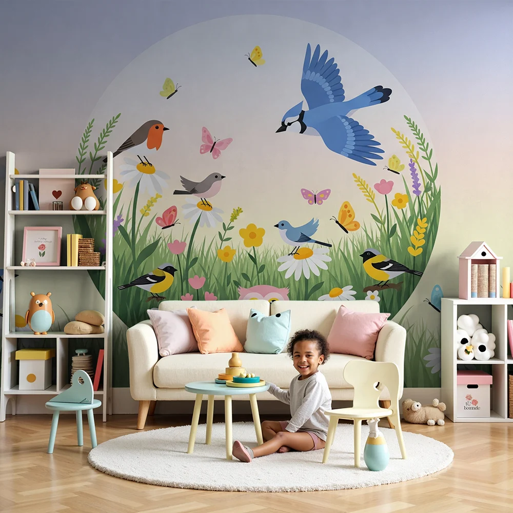 Papel de parede quarto bebê | Čaroban svijet ptica i šarenih cvjetova