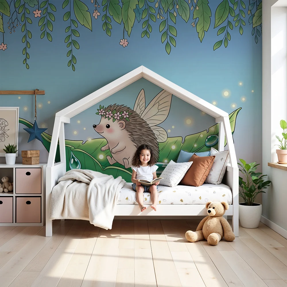 Papel de parede quarto bebê | Čarobni jež na čarobnom listu