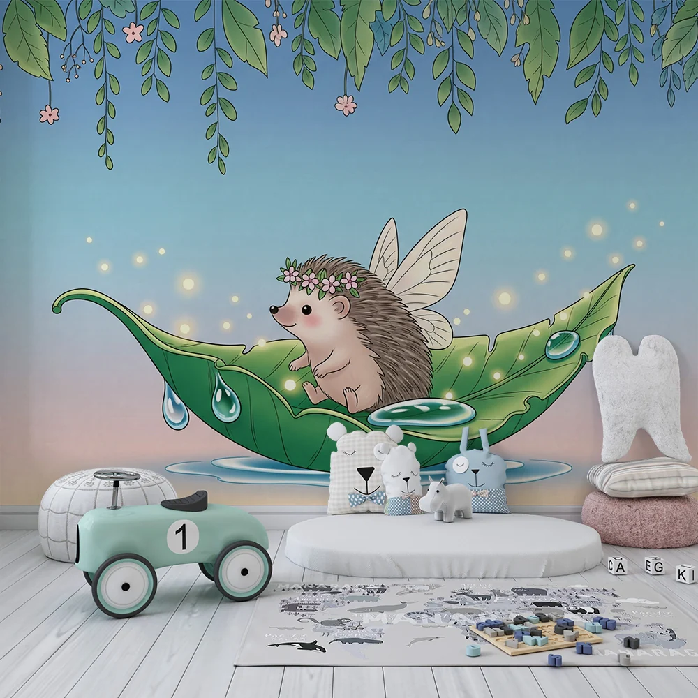 Papel de parede quarto bebê | Čarobni jež na čarobnom listu
