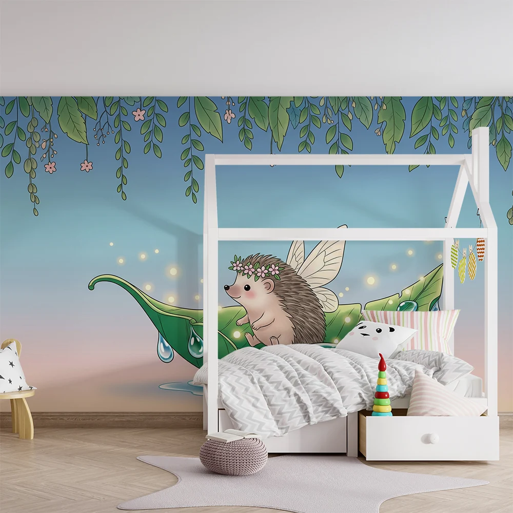 Papel de parede quarto bebê | Čarobni jež na čarobnom listu
