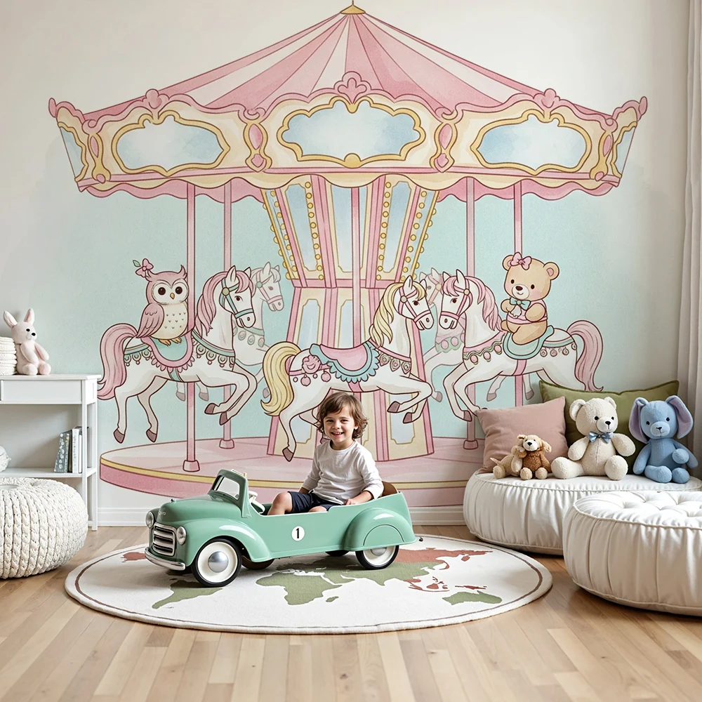 Papel de parede quarto bebê | Čarobni karusel s konjima i sovom