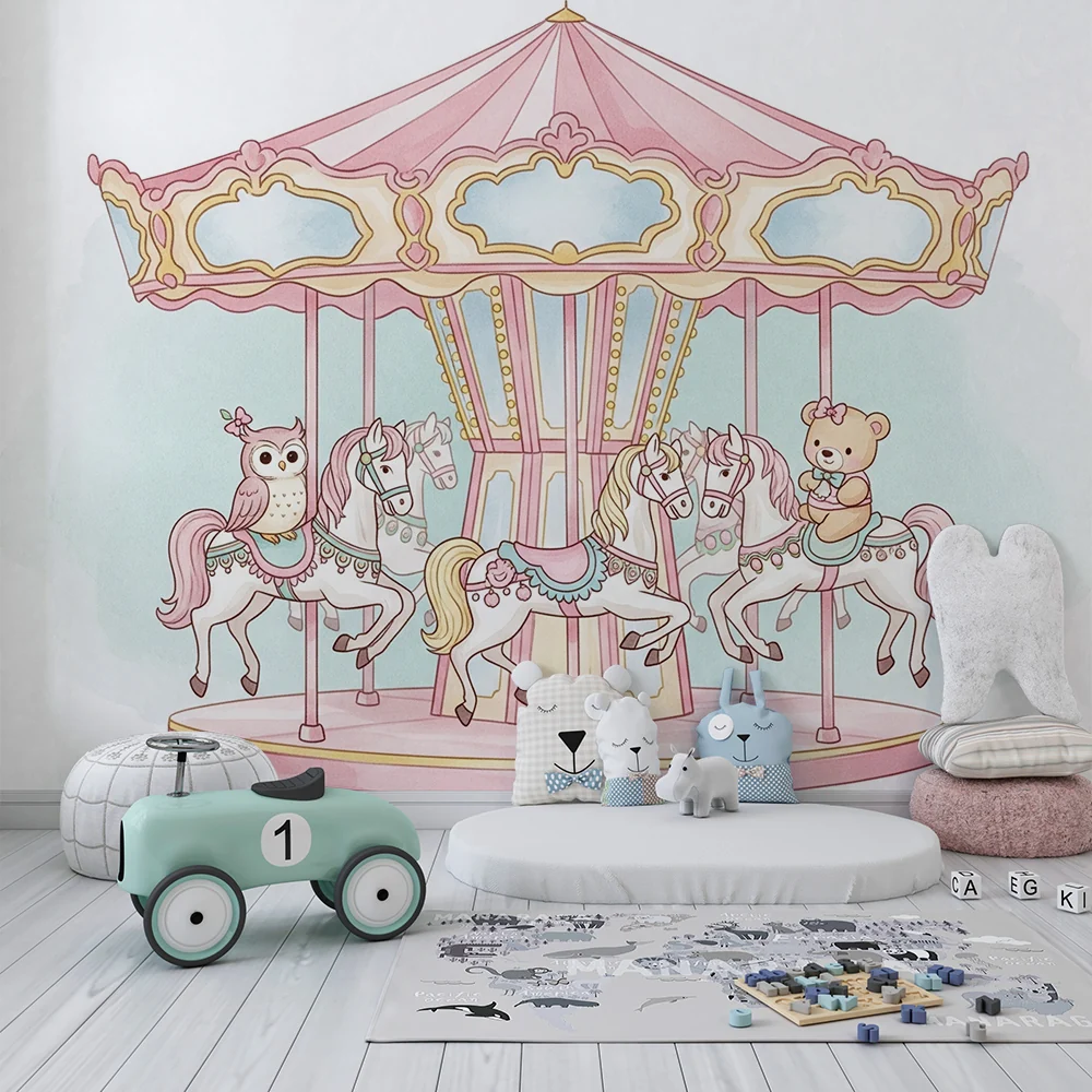 Papel de parede quarto bebê | Čarobni karusel s konjima i sovom