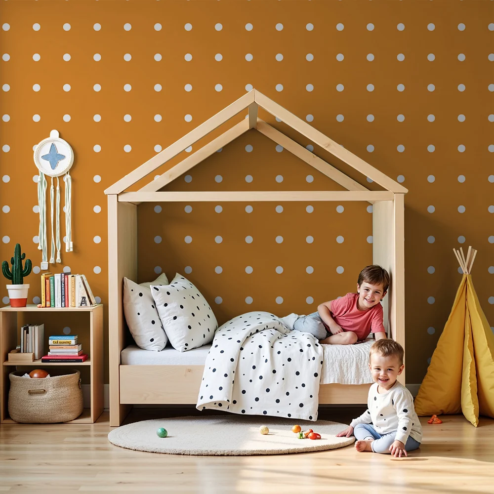 Papel de parede quarto bebê | Bijele točkice na toplom narančastom podlozi