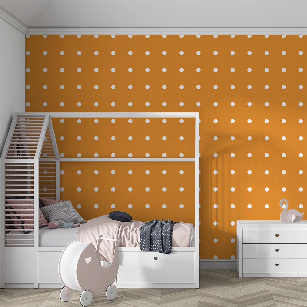 Papel de parede quarto bebê | Bijele točkice na toplom narančastom podlozi