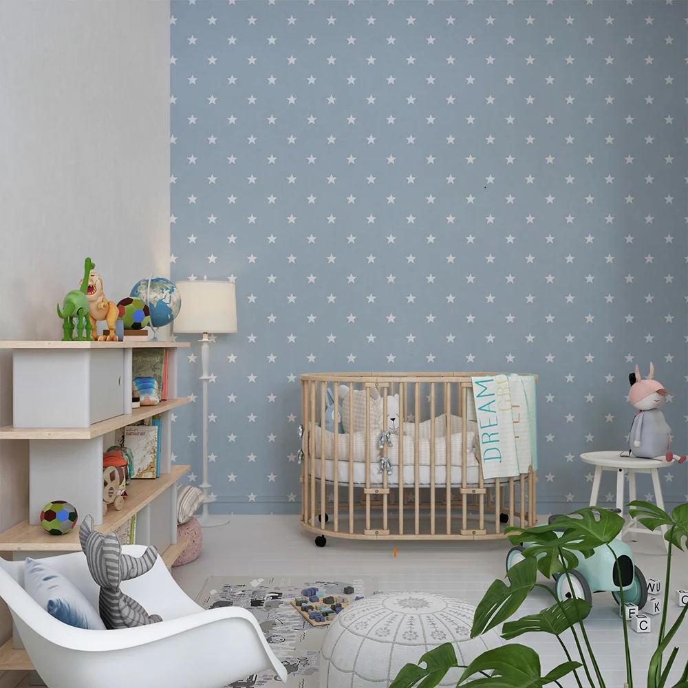Papel de parede quarto bebê | Bijele zvijezde na umirujućem plavom pozadini