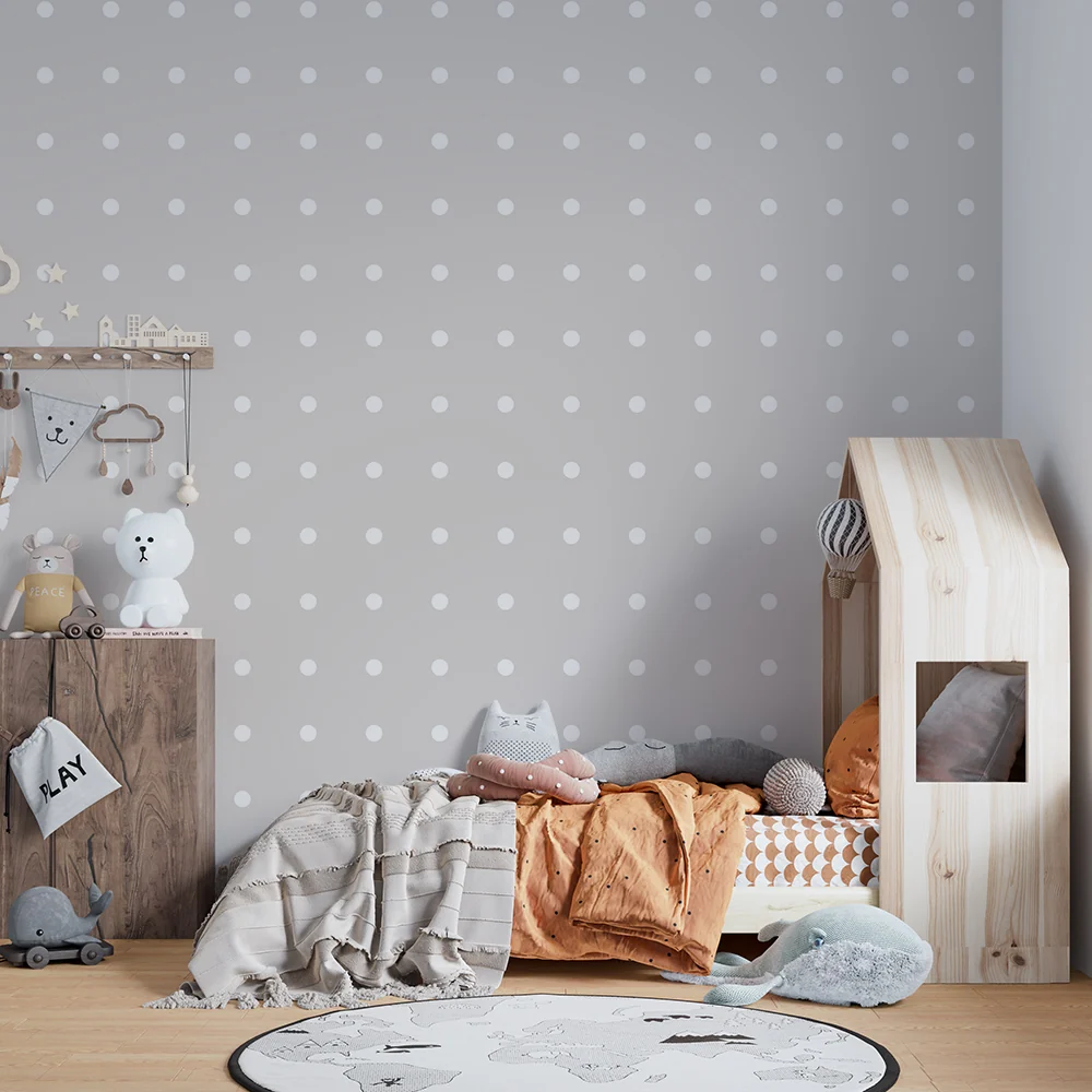 Papel de parede quarto bebê | Bijeli točkasti uzorak na bež pozadini