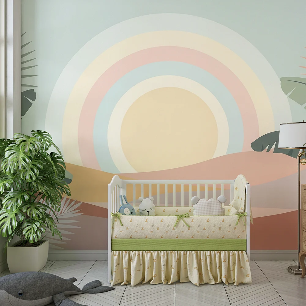 Papel de parede quarto bebê | Blagi tropski krajolik s pastelnim duginim