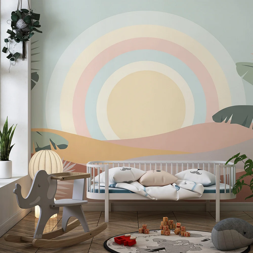 Papel de parede quarto bebê | Blagi tropski krajolik s pastelnim duginim