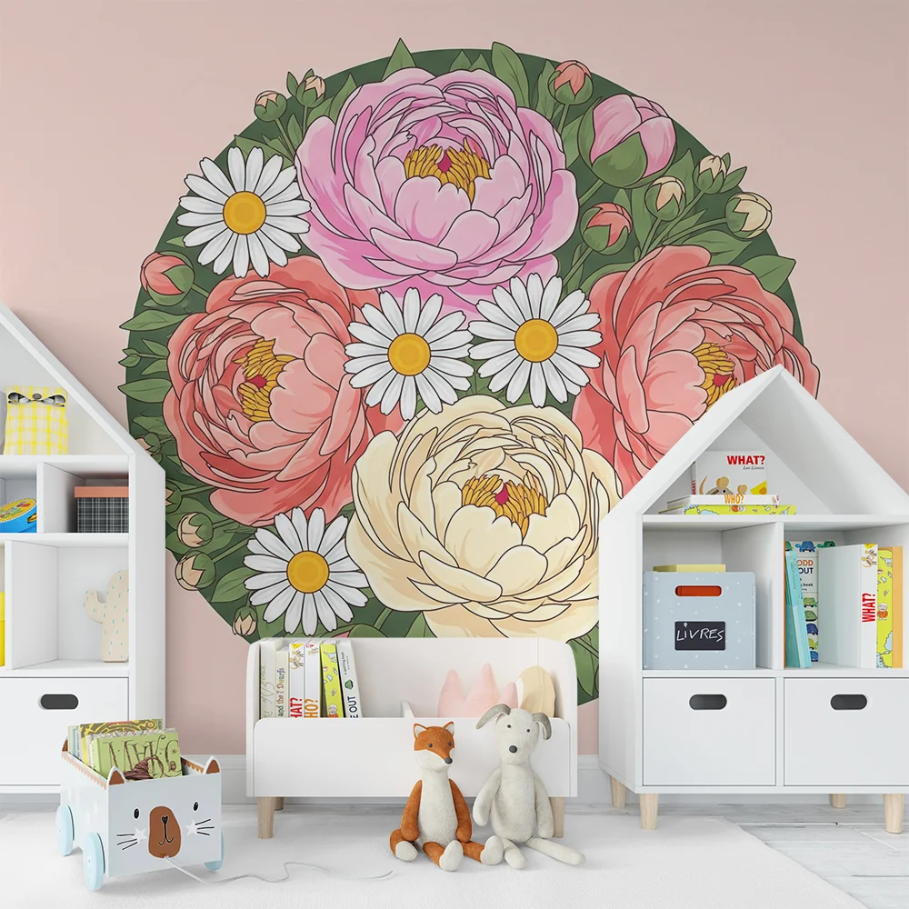 Papel de parede quarto bebê | Buket nježnih cvjetova s božurima i tratinčicama