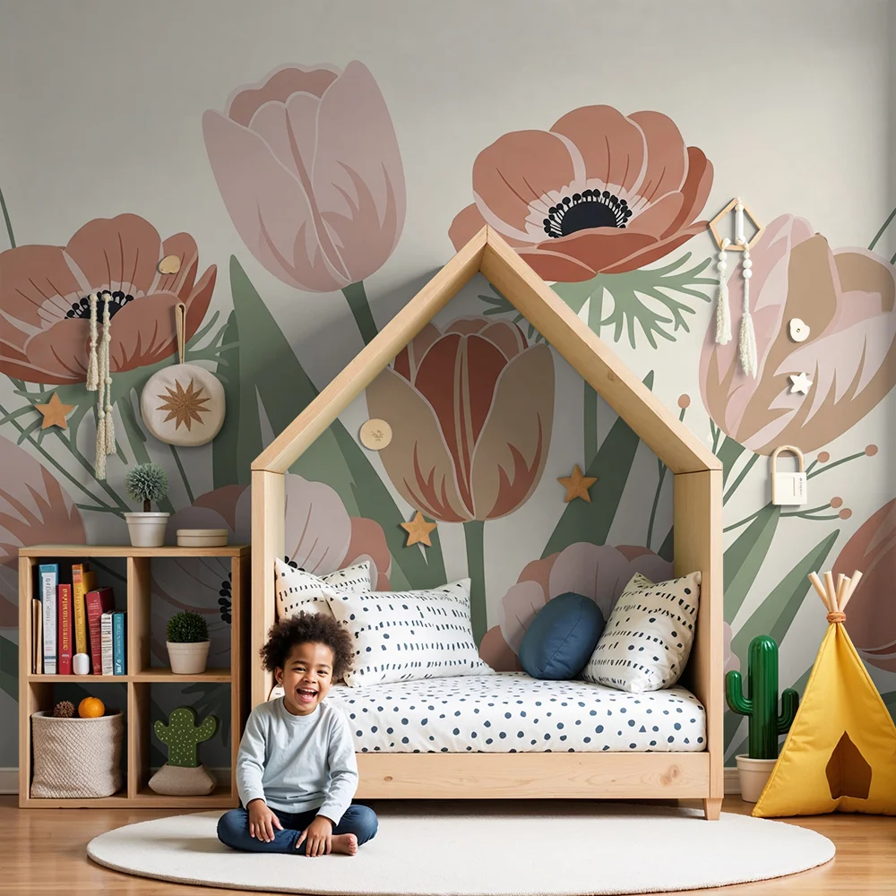 Papel de parede quarto bebê | Buket nježnih cvjetova u nježnim tonovima