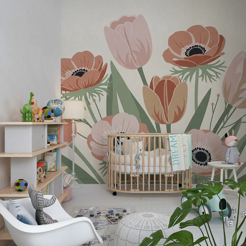 Papel de parede quarto bebê | Buket nježnih cvjetova u nježnim tonovima