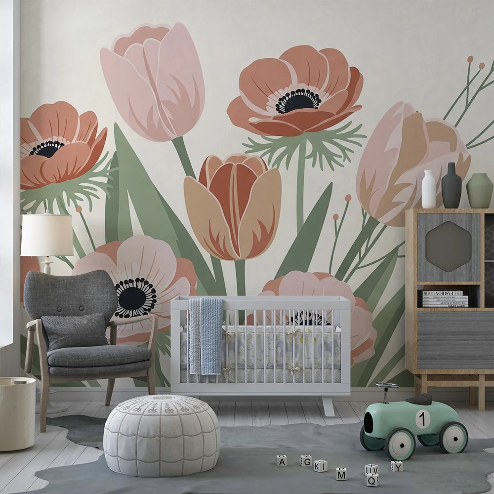 Papel de parede quarto bebê | Buket nježnih cvjetova u nježnim tonovima