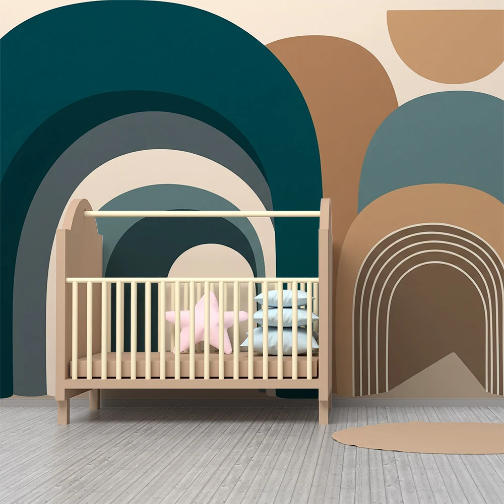 Papel de parede quarto bebê | Coloridas arcos e formas geométricas calmantes