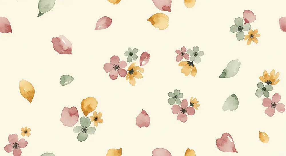 Papel de parede quarto bebê | Delicadas flores aquarela em fundo creme