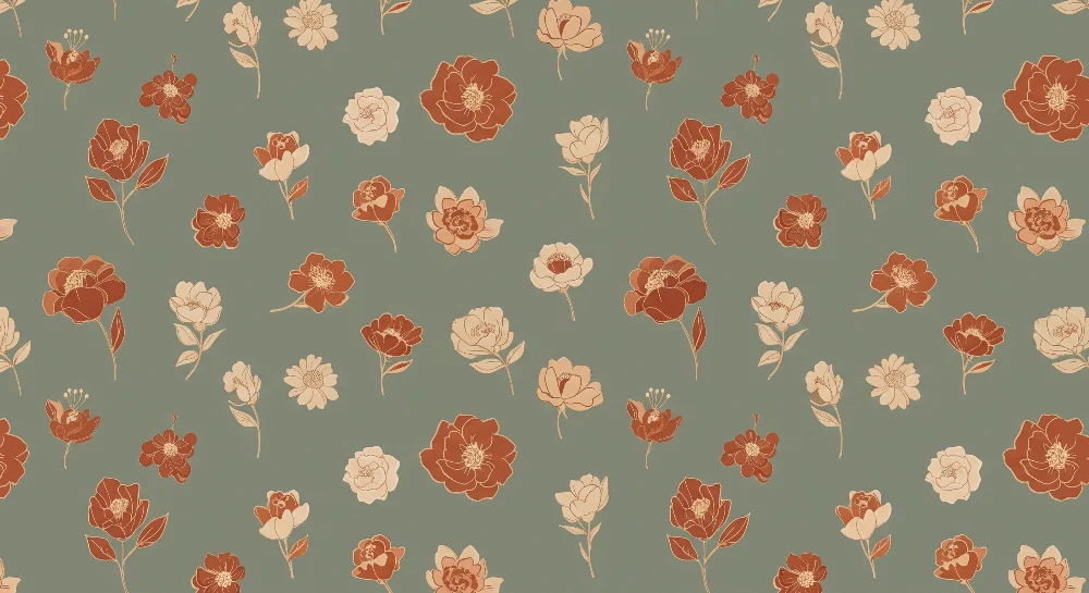 Papel de parede quarto bebê | Delicadas flores em fundo verde
