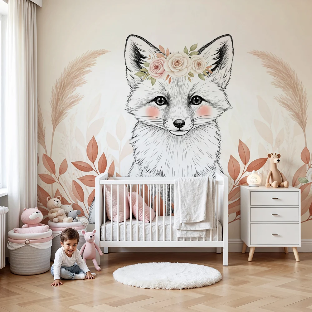 Papel de parede quarto bebê | Delikatna lisica s cvijećem