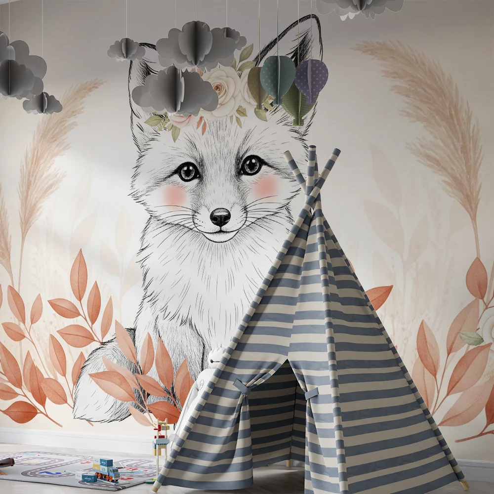 Papel de parede quarto bebê | Delikatna lisica s cvijećem