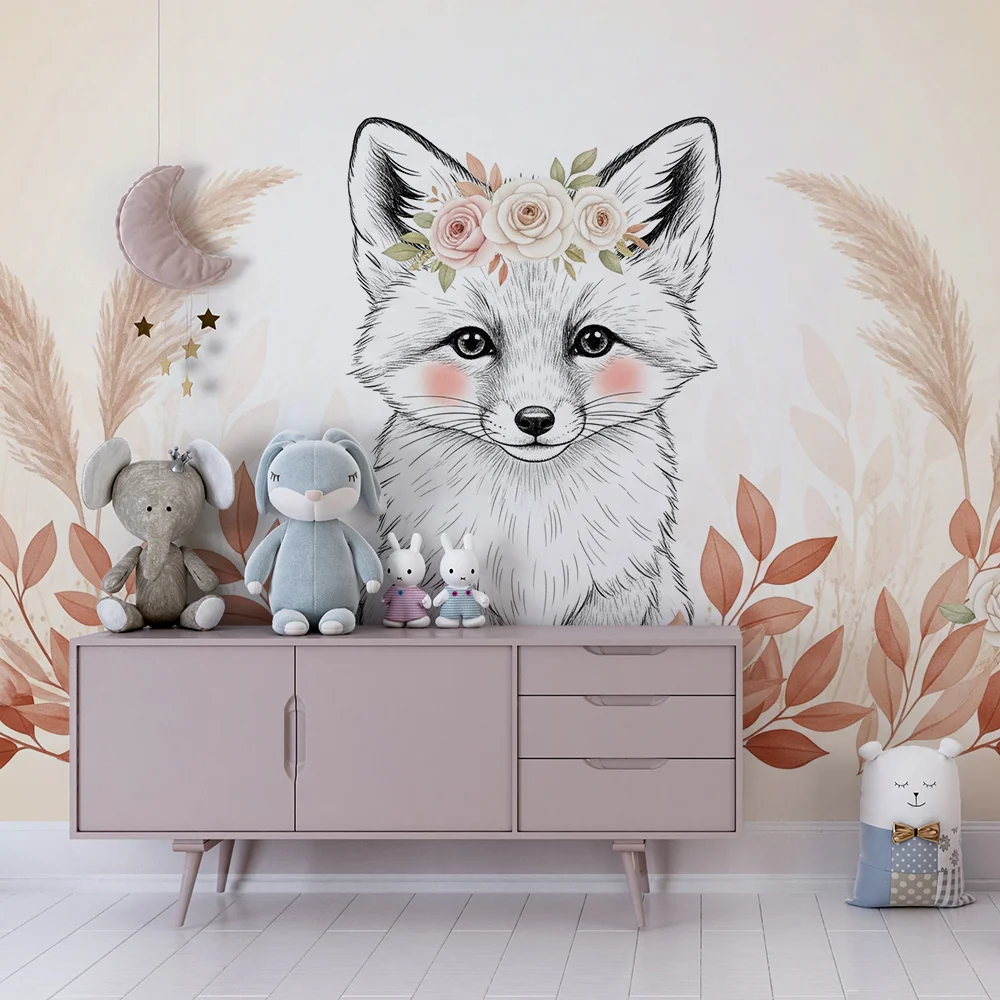 Papel de parede quarto bebê | Delikatna lisica s cvijećem