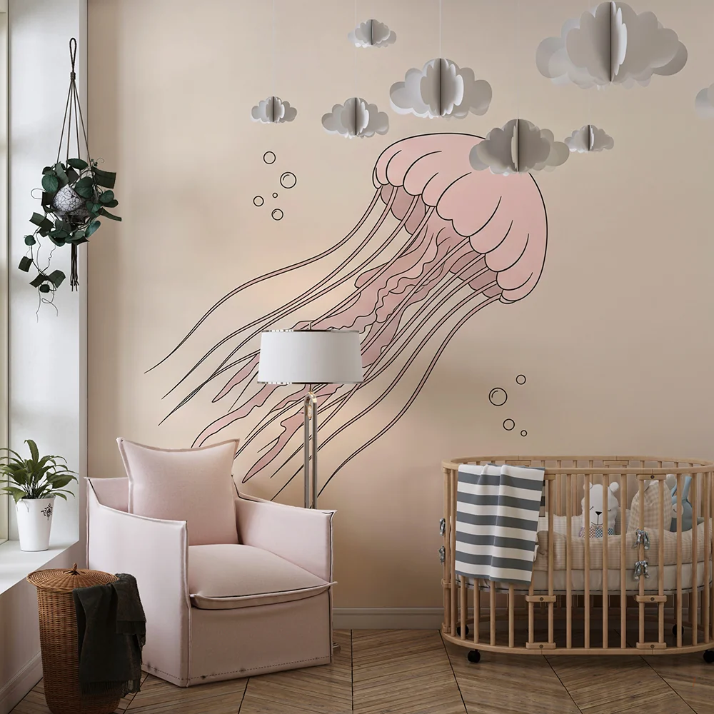 Papel de parede quarto bebê | Delikatna meduza na nježnoj pozadini