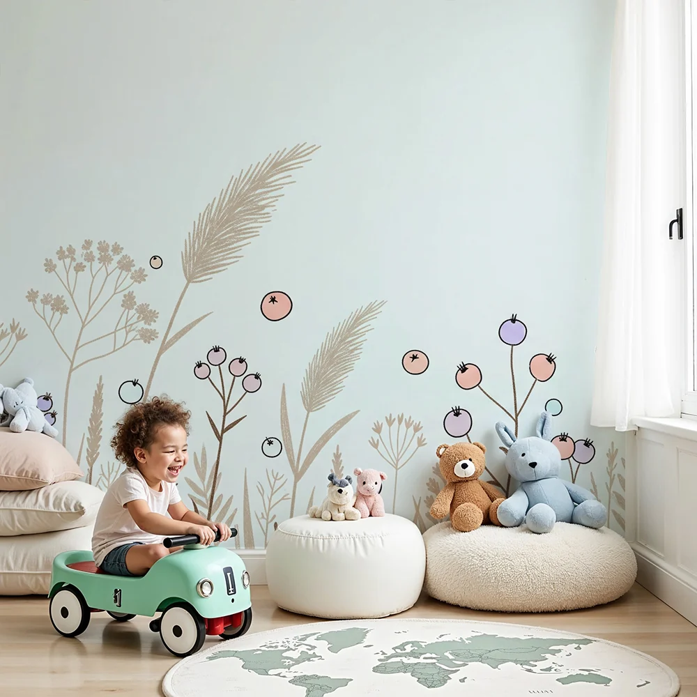 Papel de parede quarto bebê | Delikatni cvjetni motivi i šarene bobice