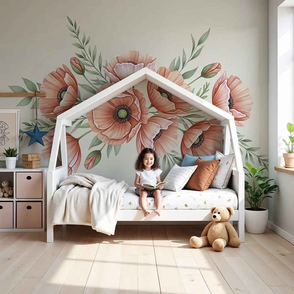 Papel de parede quarto bebê | Delikatni makovi cvjetovi