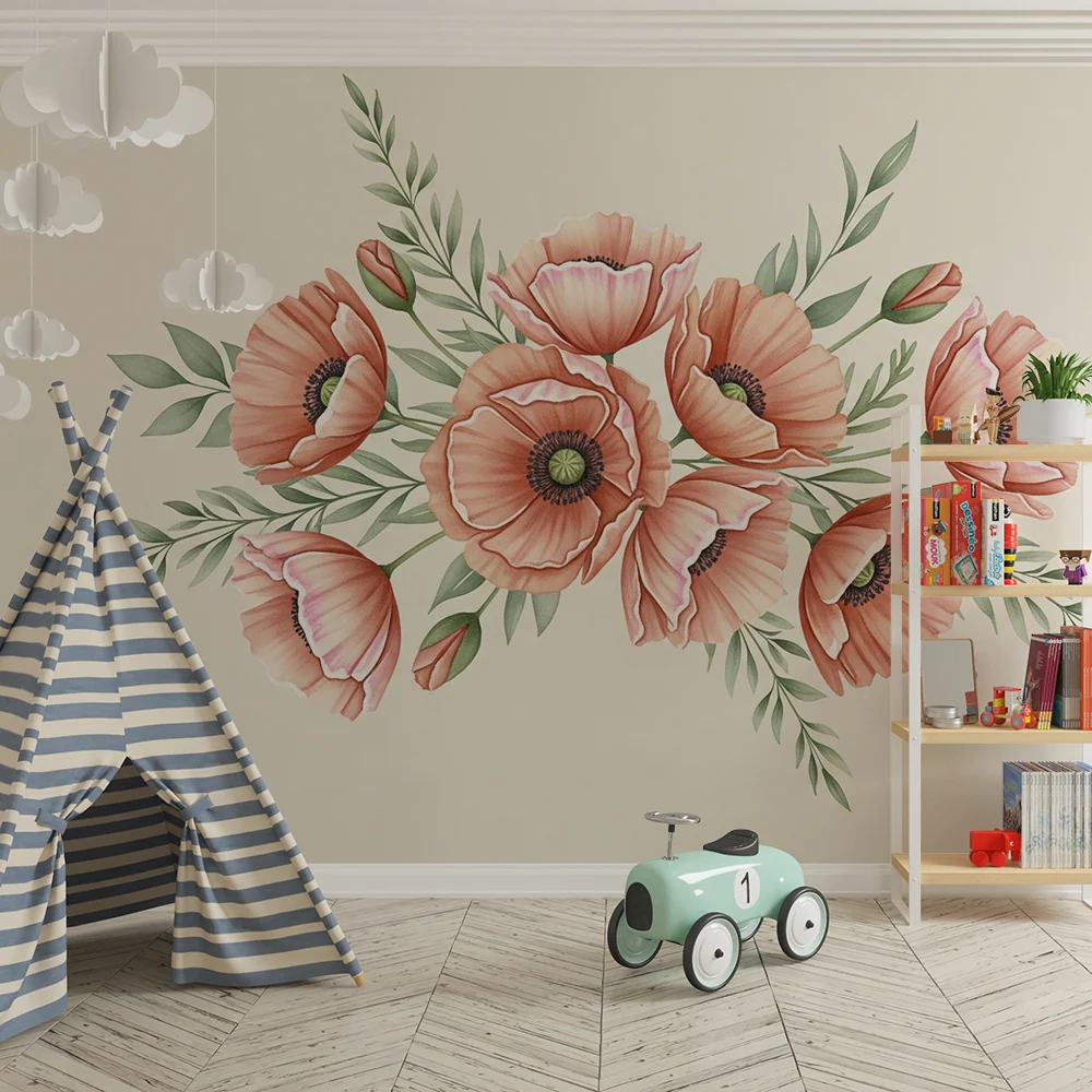 Papel de parede quarto bebê | Delikatni makovi cvjetovi