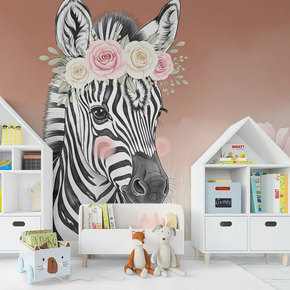 Papel de parede quarto bebê | Elegantni zebra s cvjetnom krunom
