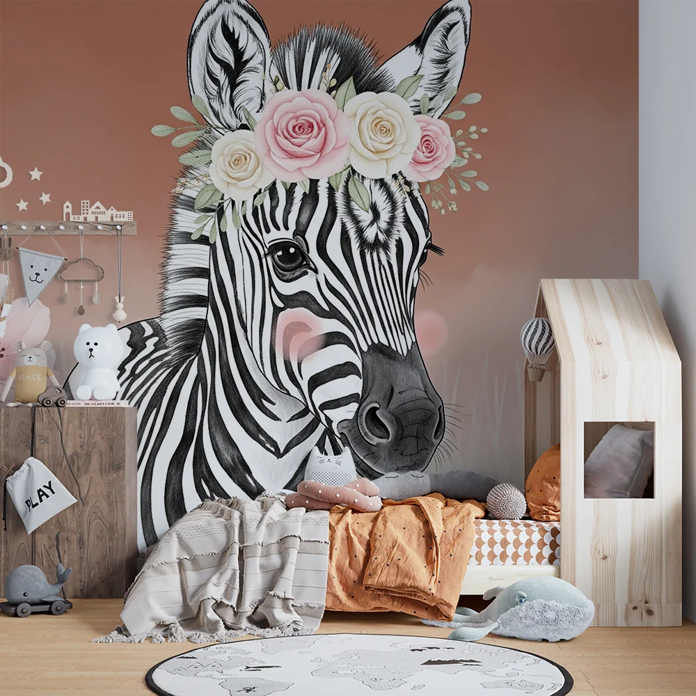 Papel de parede quarto bebê | Elegantni zebra s cvjetnom krunom