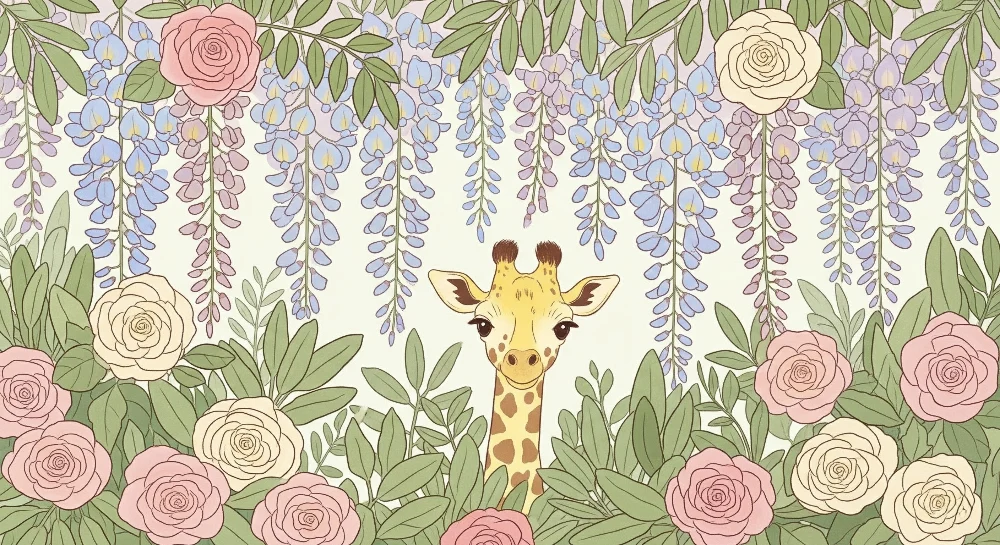 Papel de parede quarto bebê | Žirafa usred cvijeć