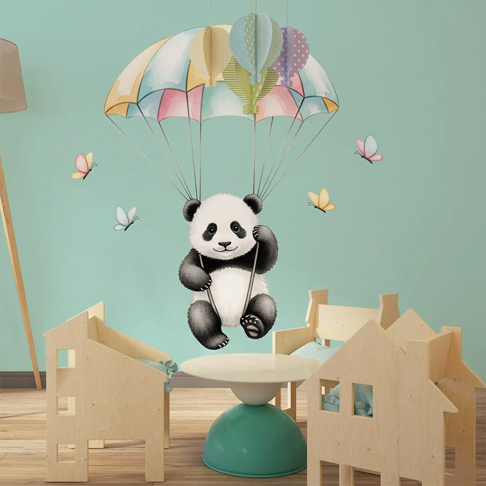 Papel de parede quarto bebê | Živahni panda u padobranu