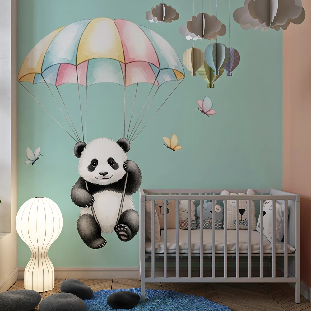 Papel de parede quarto bebê | Živahni panda u padobranu
