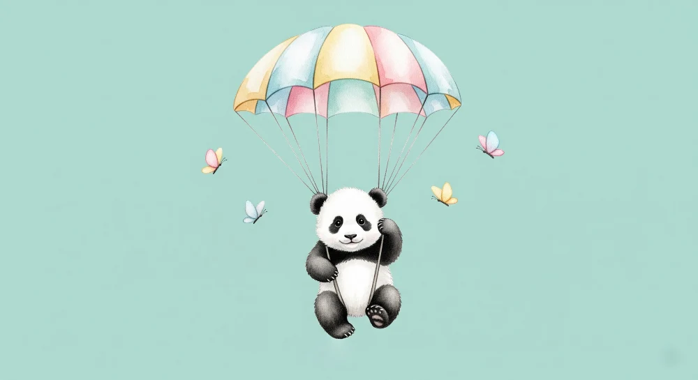 Papel de parede quarto bebê | Živahni panda u padobranu