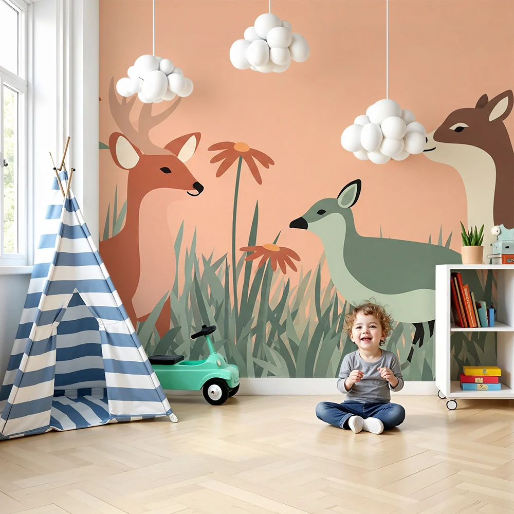 Papel de parede quarto bebê | Životinje šume i cvijeće
