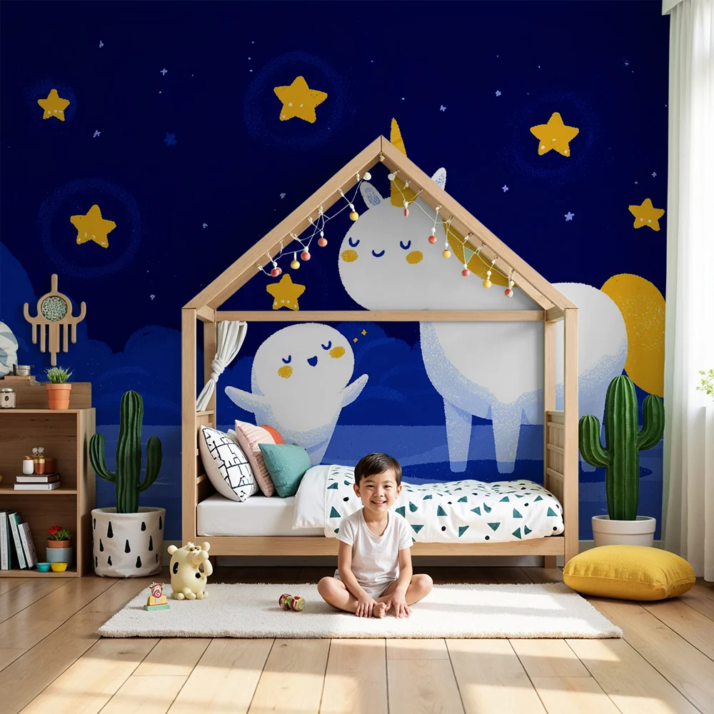 Papel de parede quarto bebê | Jednorog i zvijezda pod zvjezdanim nebom