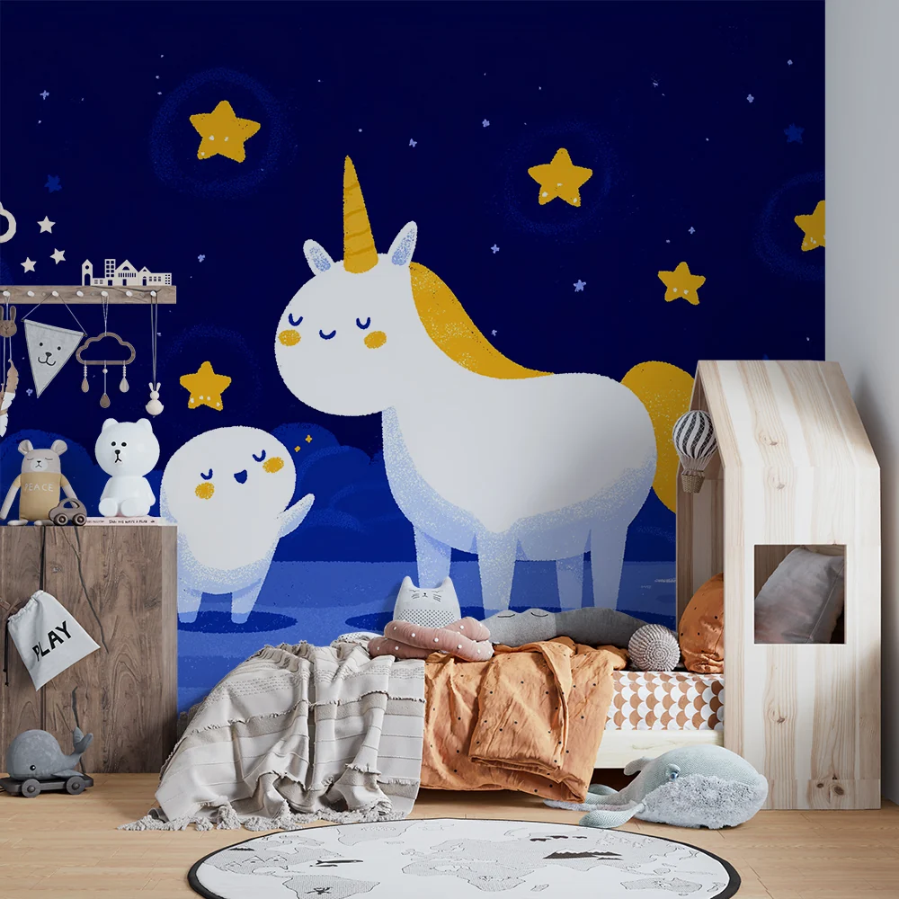 Papel de parede quarto bebê | Jednorog i zvijezda pod zvjezdanim nebom