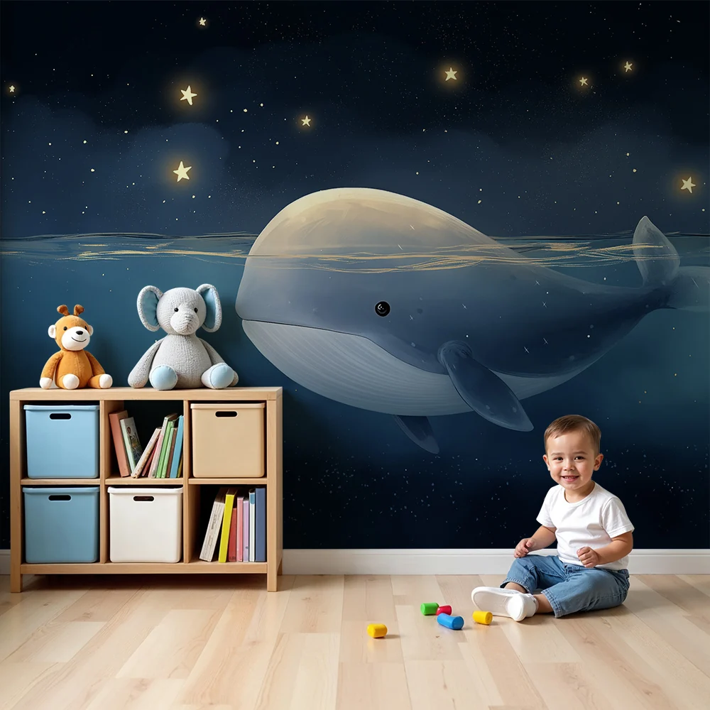 Papel de parede quarto bebê | Kitovi pod zvijezdama u noćnom oceanu