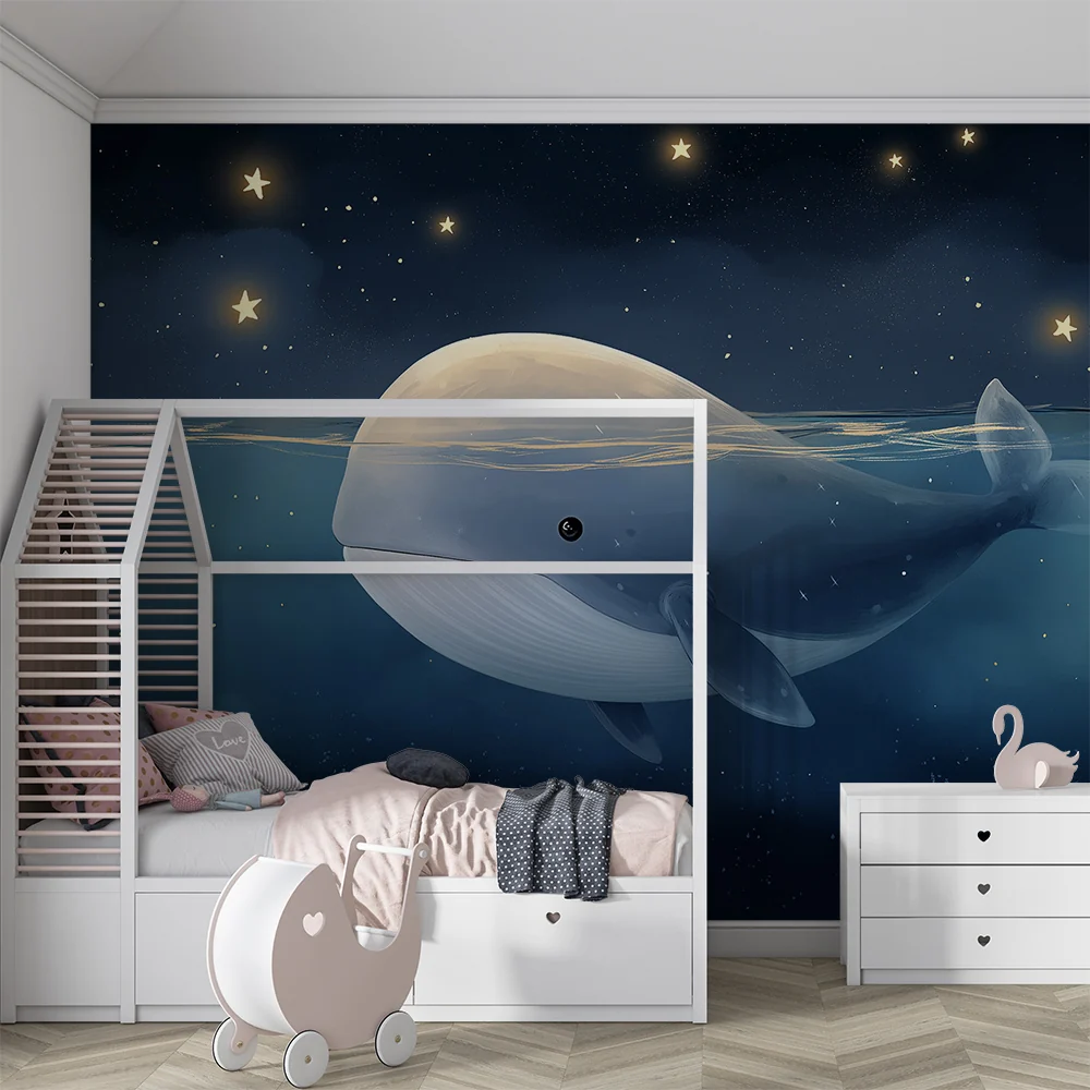 Papel de parede quarto bebê | Kitovi pod zvijezdama u noćnom oceanu