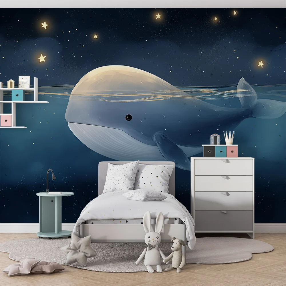 Papel de parede quarto bebê | Kitovi pod zvijezdama u noćnom oceanu