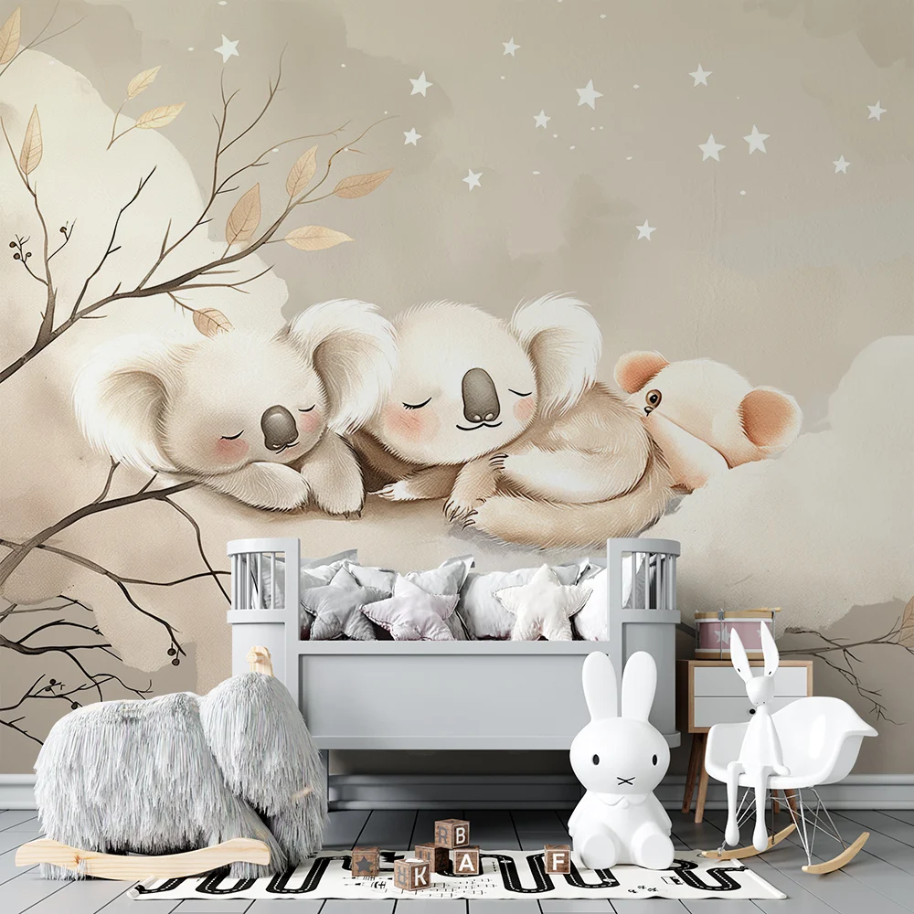 Papel de parede quarto bebê | Koale koji spavaju na mekom oblaku