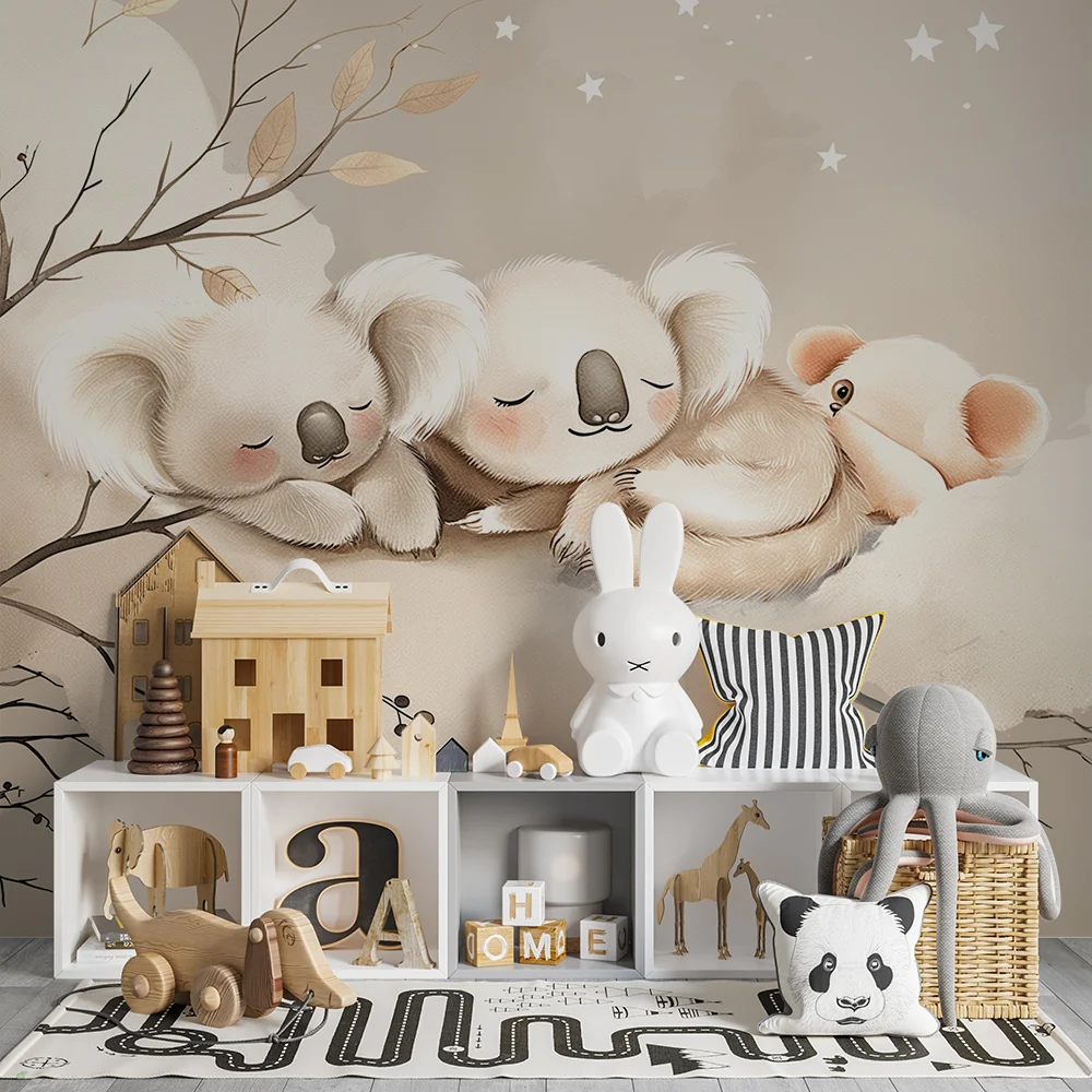Papel de parede quarto bebê | Koale koji spavaju na mekom oblaku