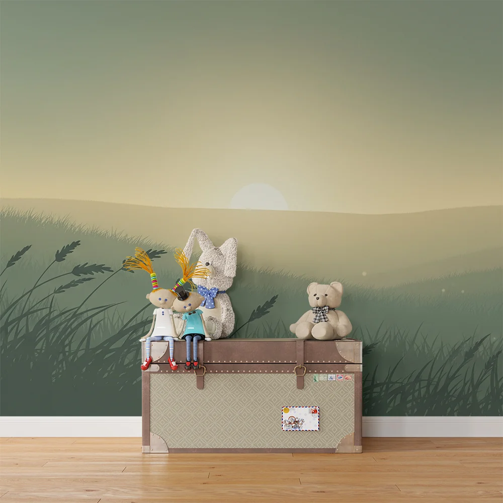 Papel de parede quarto bebê | Krajolik zelenih polja u zoru