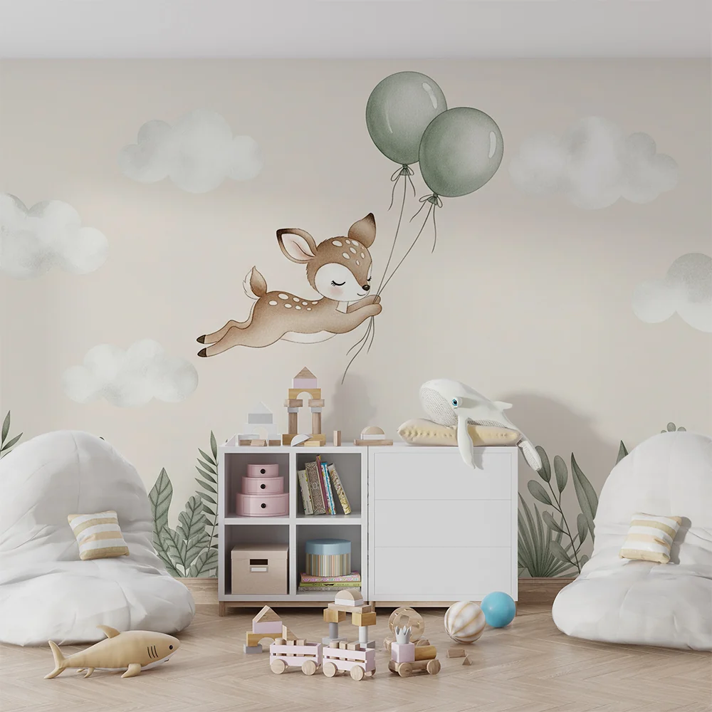 Papel de parede quarto bebê | Leteći jelen s balonima
